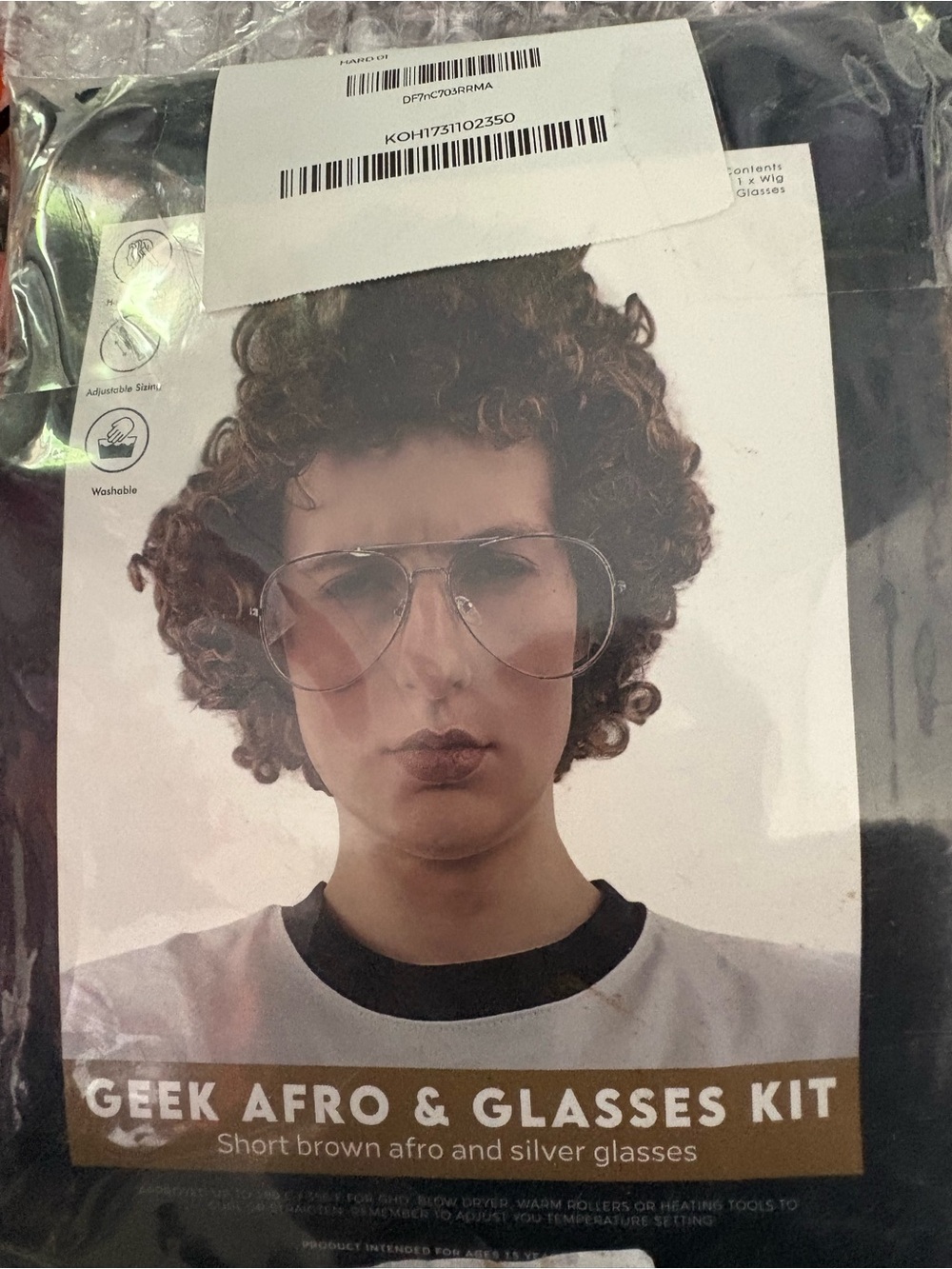 Geek Afro & Glasses Kit - Brown Afro with Silver Glasses